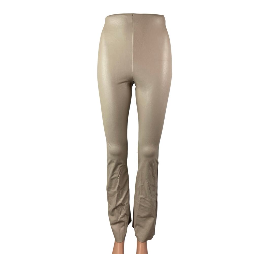 Commando Women's Beige Faux Leather Vegan High Rise Flared Leggings Pants Size S